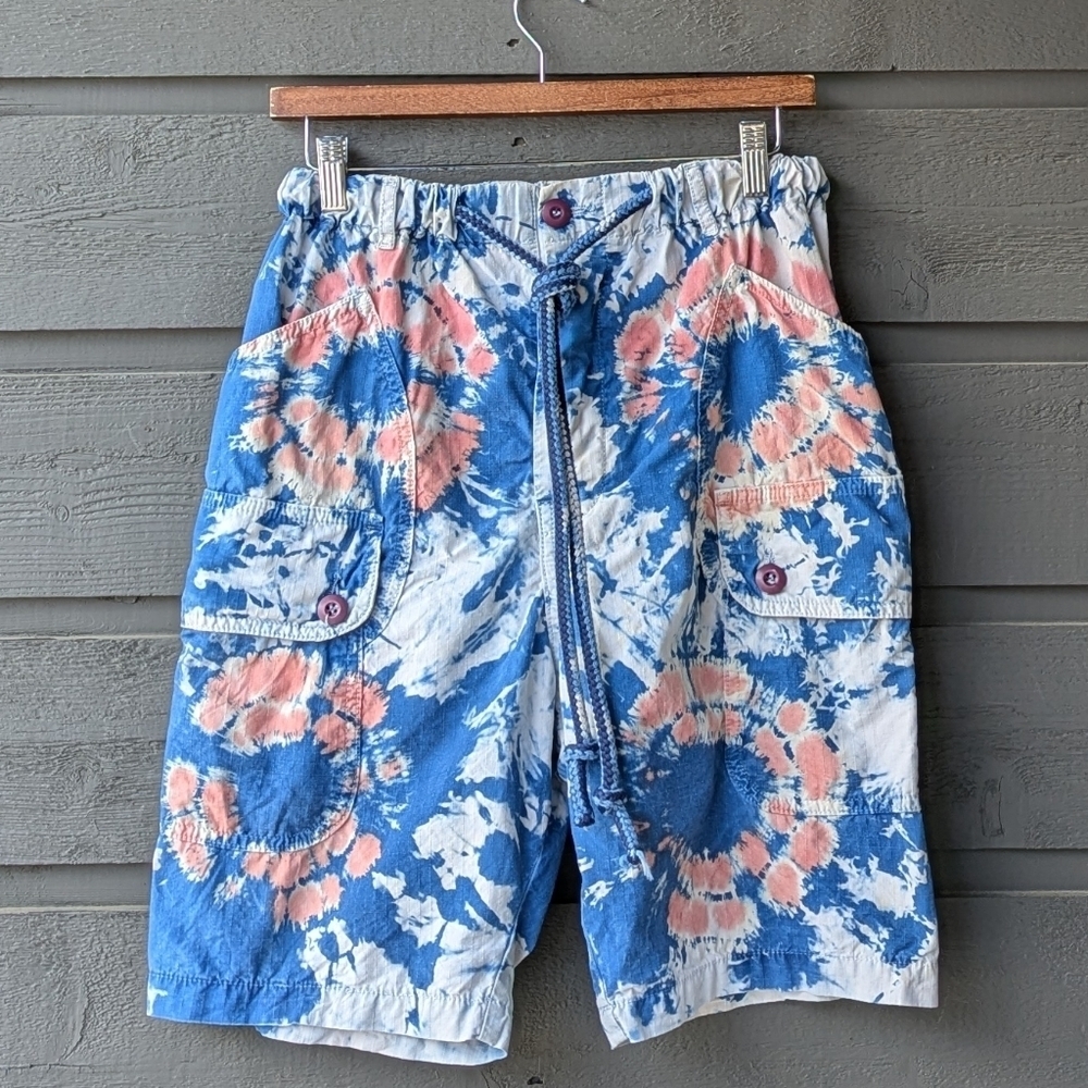 Dr. Collectors Limited Edition Tie Dye Cotton Twill Cargo Short Small Blue White